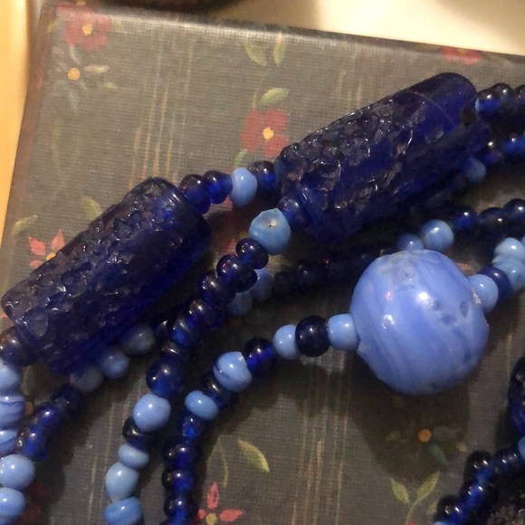 Handmade Blue Glass Bead Necklace 38” - Picture 3 of 4